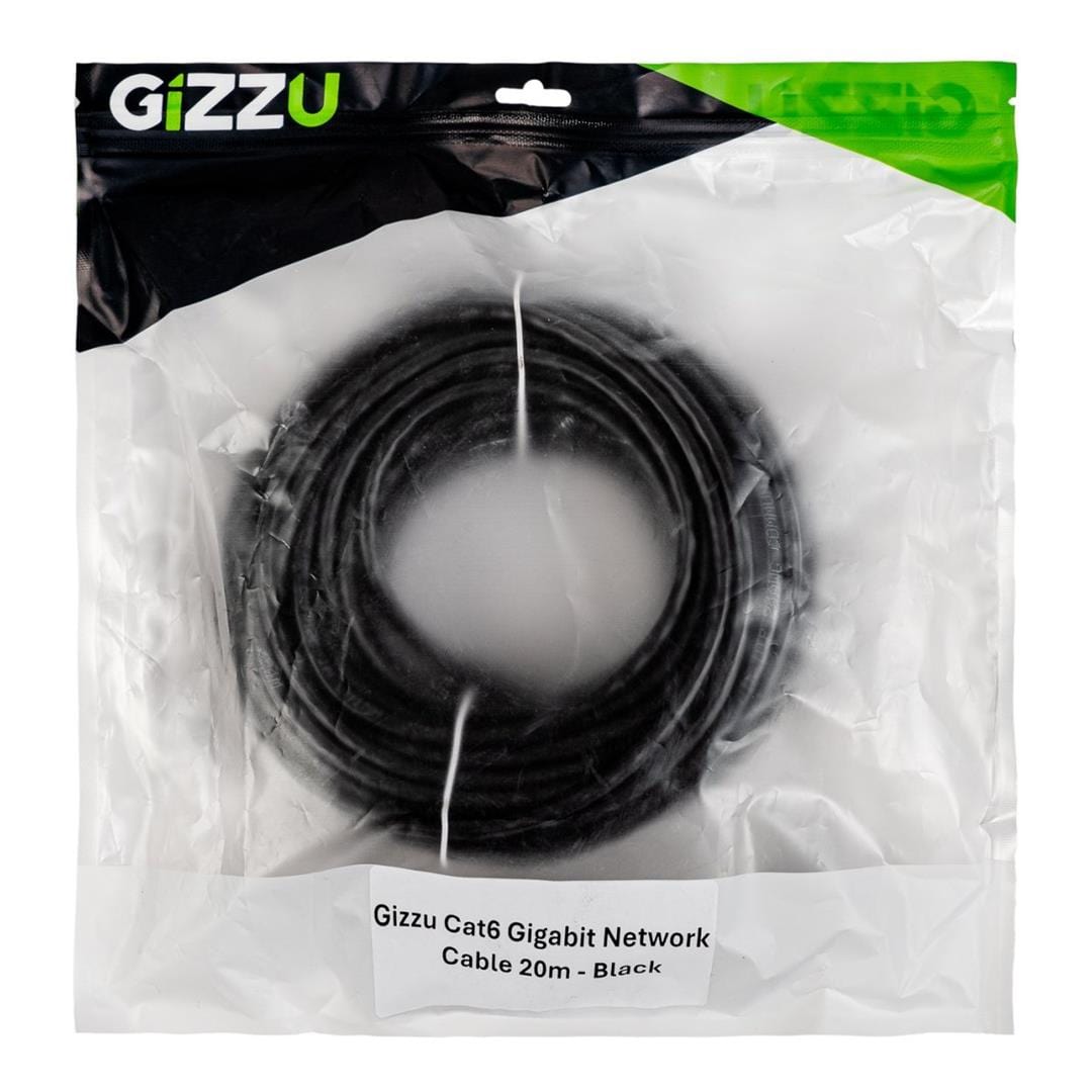 Gizzu CAT6 UTP Fly Lead RJ45 Ethernet Network Cable 20m Black GCPCAT6200-BK