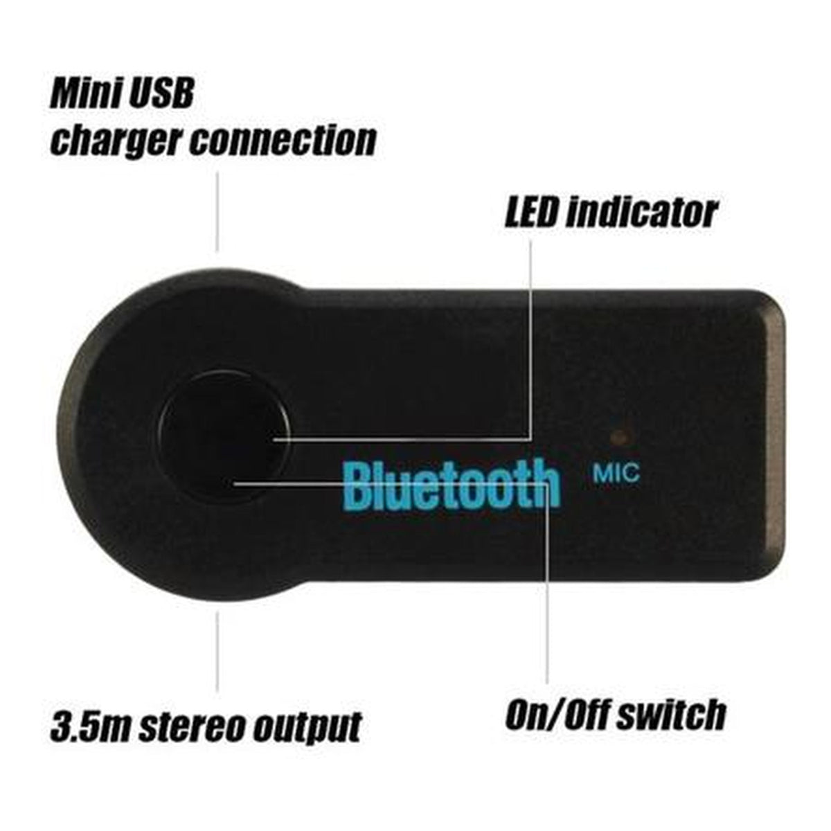 UniQue Bluetooth Hands-Free Music and Call Receiver Black GK-BT-350