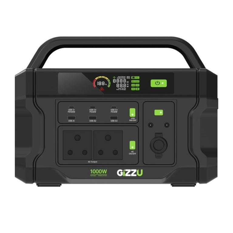 Gizzu Challenger Pro 1000W 1120Wh 50000Ah UPS Fast Charge LifePO4 Portable Power Station with 2x SA Power Plugs GPS1100U