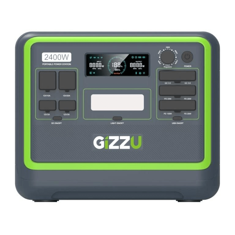 Gizzu Hero Pro 2400W 2048Wh UPS Fast Charge LifePO4 Portable Power Station with 2x SA Power Plugs GPS2000U
