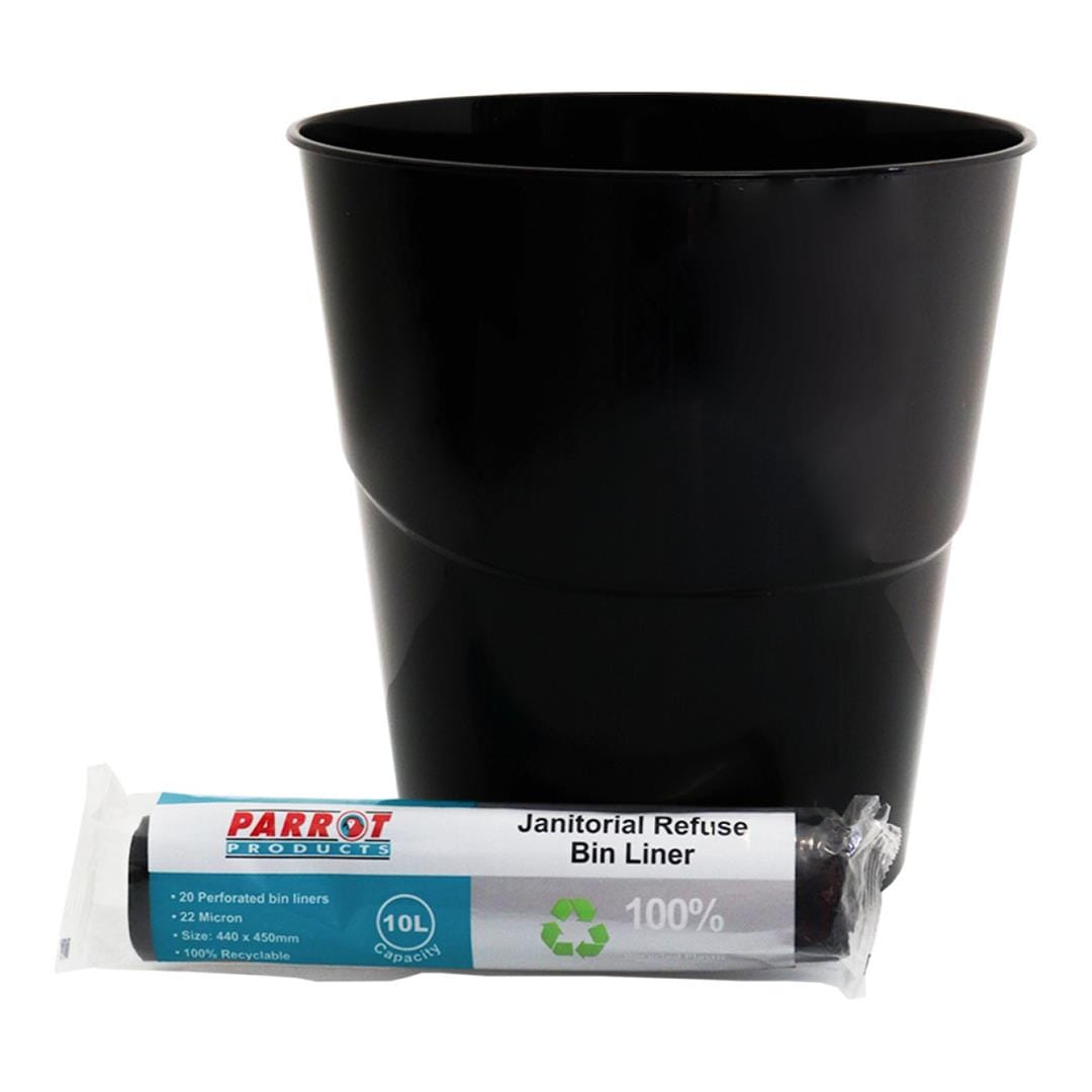 Parrot Janitorial 10L Waste Bin and 22 Micron Refuse Bag Combo GR071