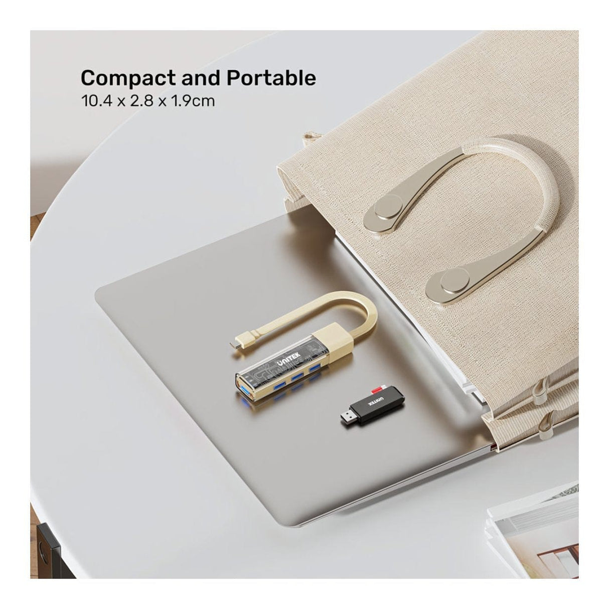 Unitek 4-in-1 USB-C Hub with 4-port USB-A Bi-Directional Hub with Detachable Cable Beige H1319ACL01
