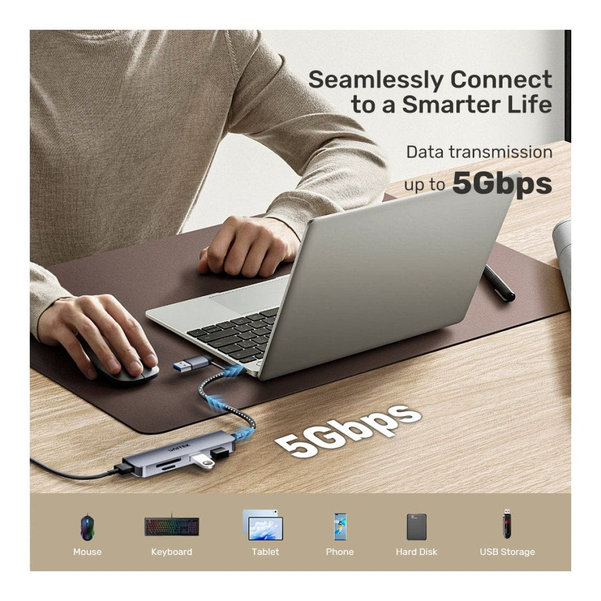 Unitek uHUB P5+ 5-in-1 USB Hub with Memory Card Reader H1320AGY01