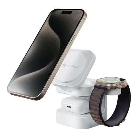 HyperJuice Qi2 3-in-1 Magnetic Charging Stand HJ3320WHGL