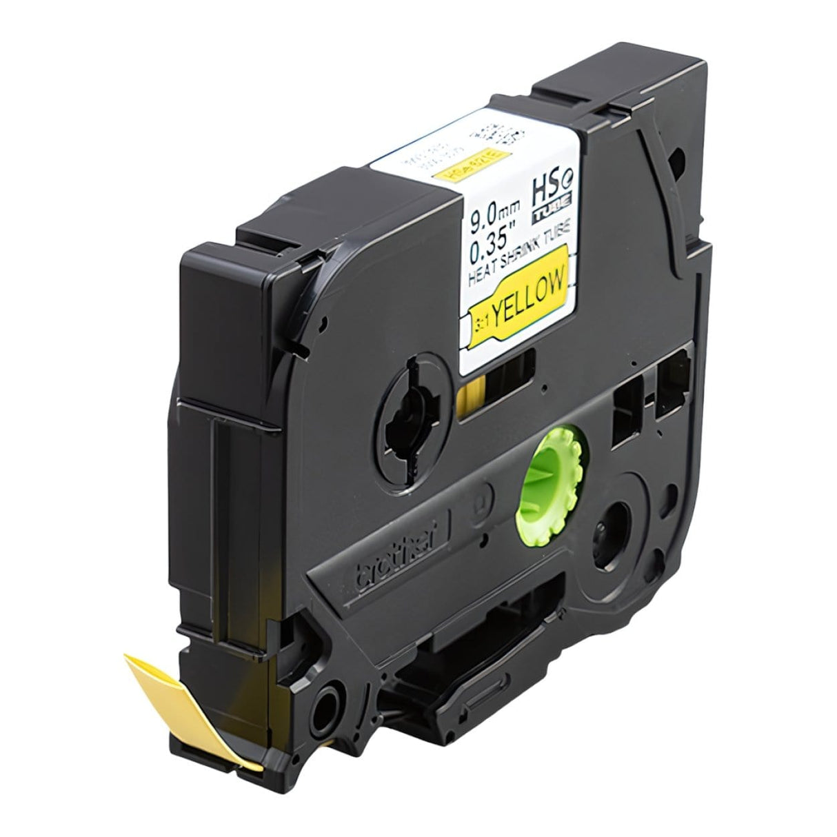 Brother HSE-621E 9mm Heat Shrink Tube Label - Black on Yellow