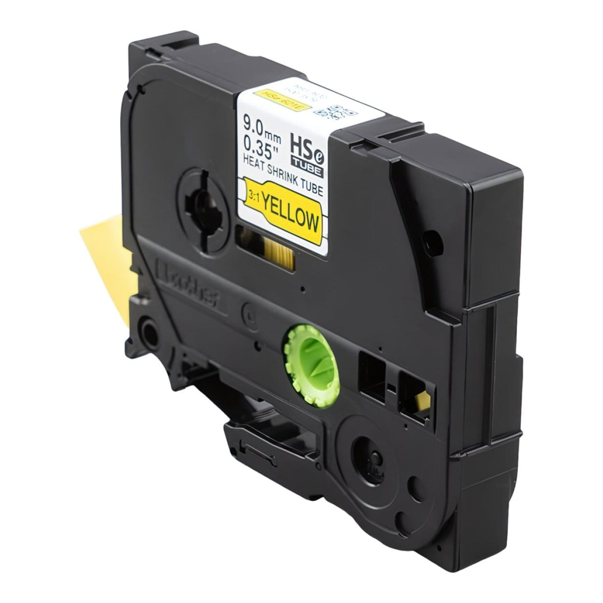 Brother HSE-621E 9mm Heat Shrink Tube Label - Black on Yellow