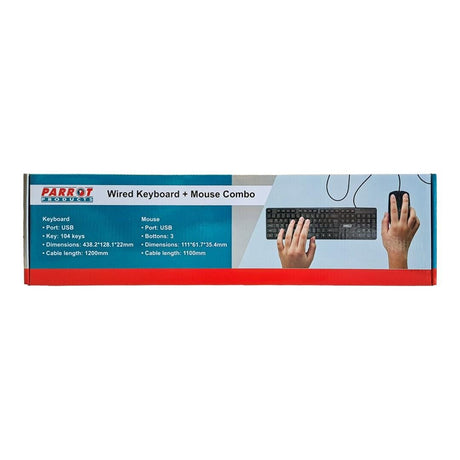 Parrot IC0005 Wired Keyboard and Mouse Combo Black