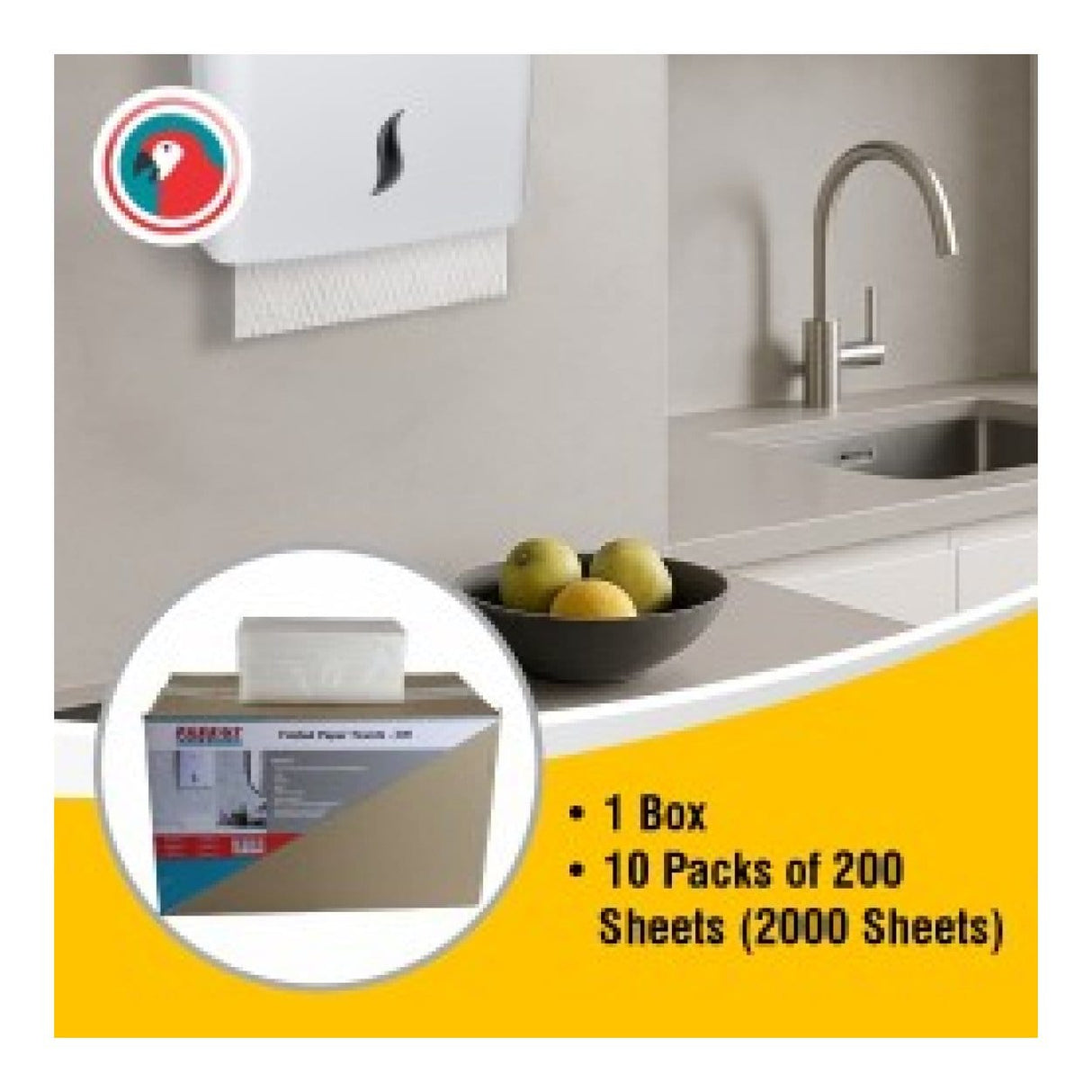 Parrot Wall Mounted Dispenser Paper Towels 10-pack of 200 Sheets Each JA0507HT
