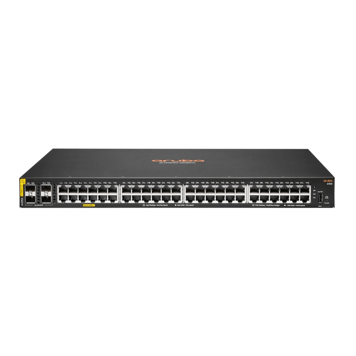 HPE Aruba 6100 48-port Class4 Managed L3 Gigabit Ethernet PoE Switch Black JL675A