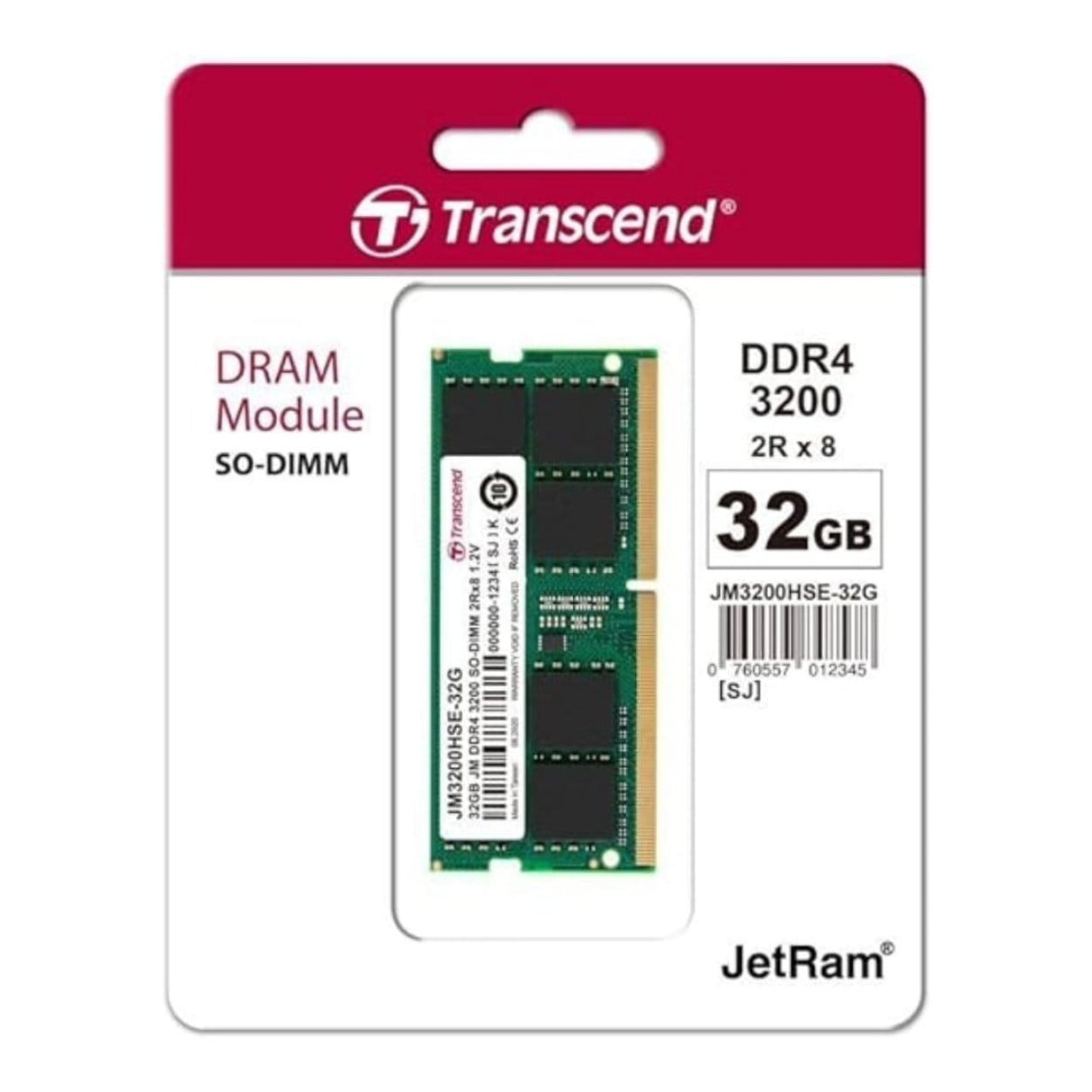 Transcend JetRam JM3200HSE-32G SO-DIMM Memory Module 32GB DDR4 3200Mhz