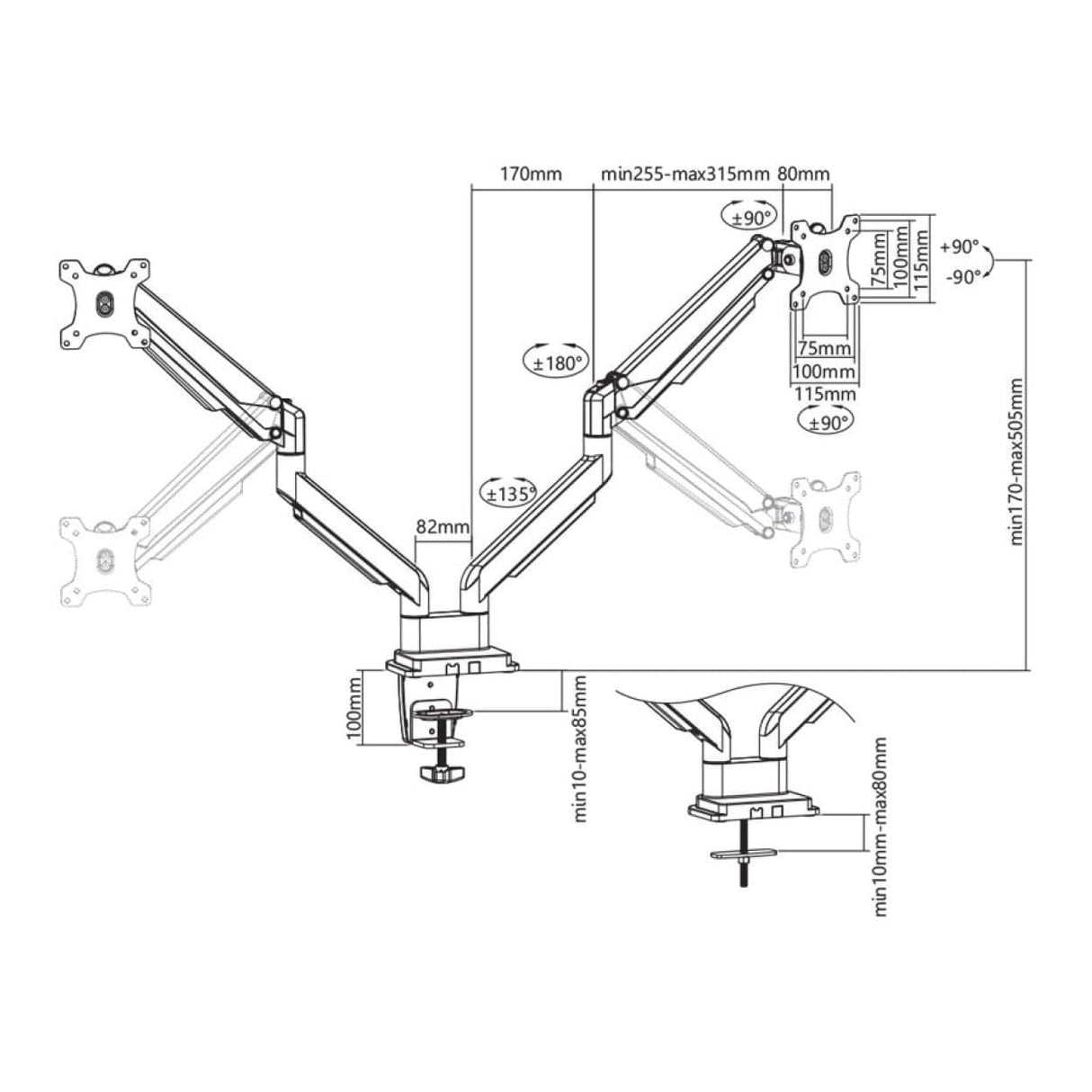 Bracket LDT34-C024 17-32 inch Dual Monitor Desk Mount Monitor Arm 9KG