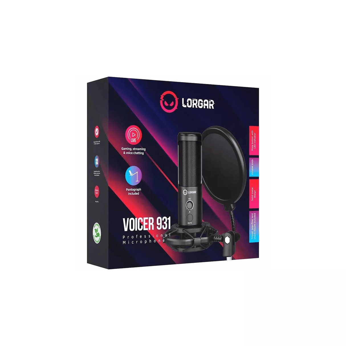 Lorgar Voicer 931 USB Condenser Gaming Microphone Kit Black LRG-CMT931