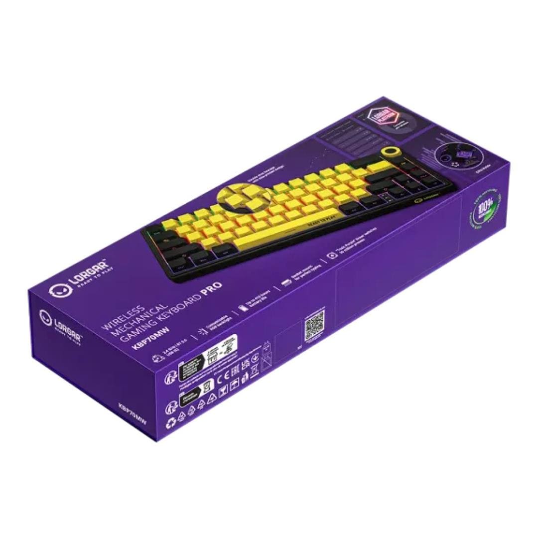 Lorgar KBP70MW Pro Wireless Mechanical Gaming Keyboard Black and Yellow LRG-KBP70MW-YL-US
