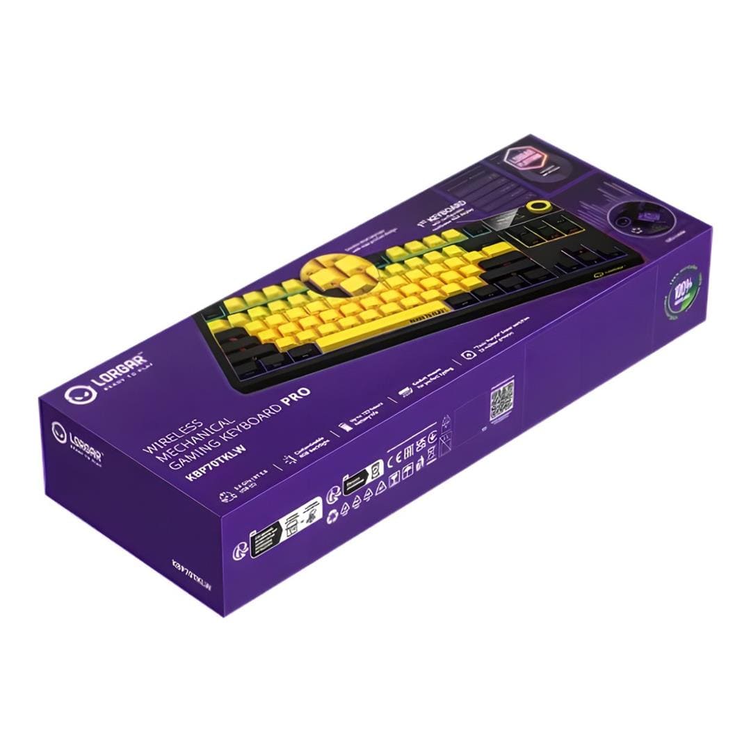 Lorgar KBP70TKLW Wireless TKL Mechanical Gaming Keyboard Pro Black and Yellow LRG-KBP70TKLW-YL-US
