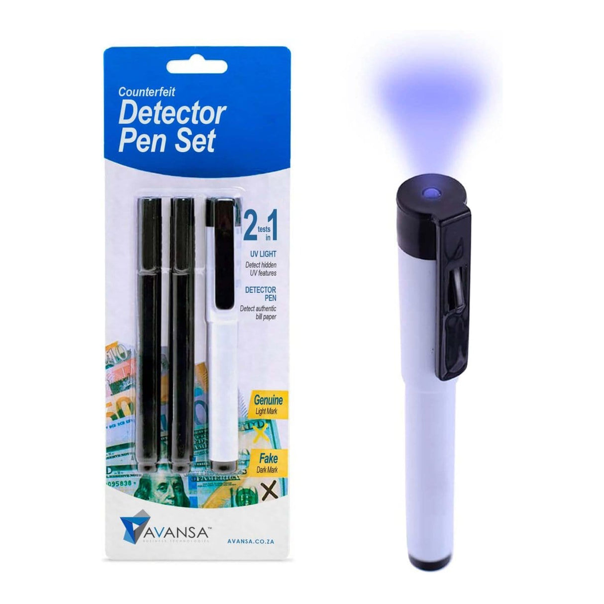 Avansa Counterfeit Pens with UV Light 3-pack M017