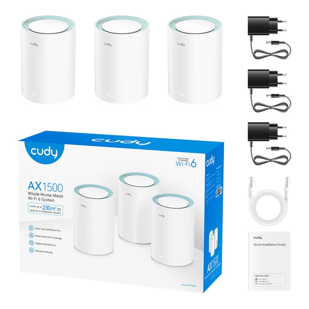 Cudy M1500 AX1500 Gigabit Whole Home Mesh Wi-Fi 6 System 3-pack