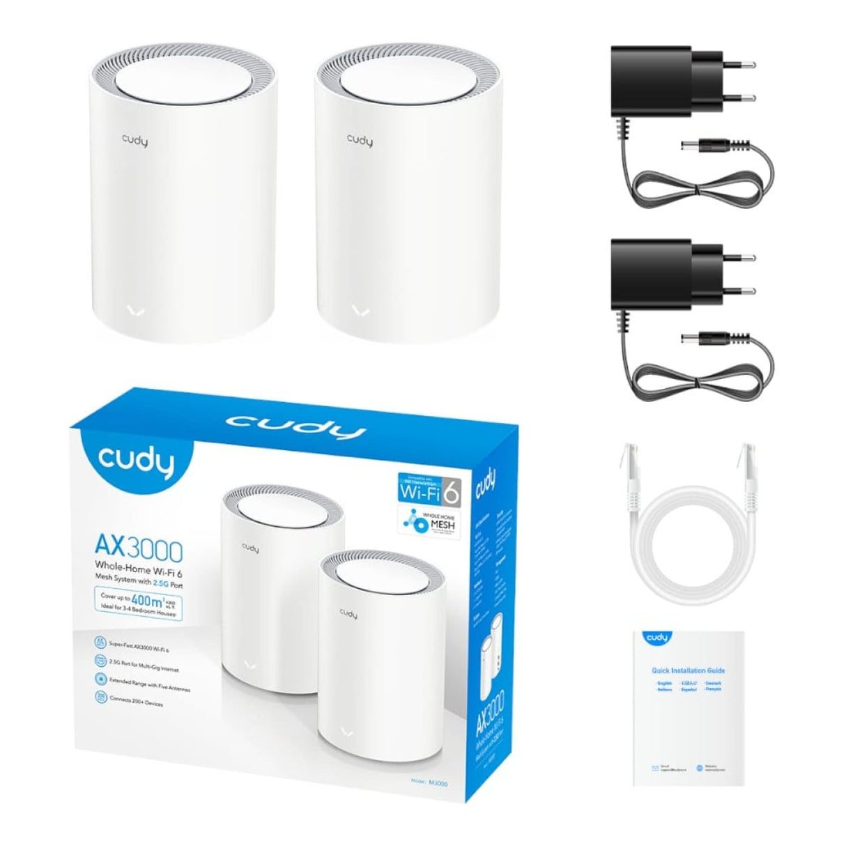 Cudy AX3000 Wi-Fi 6 Mesh Kit 2-pack White M3000W(2-Pack)