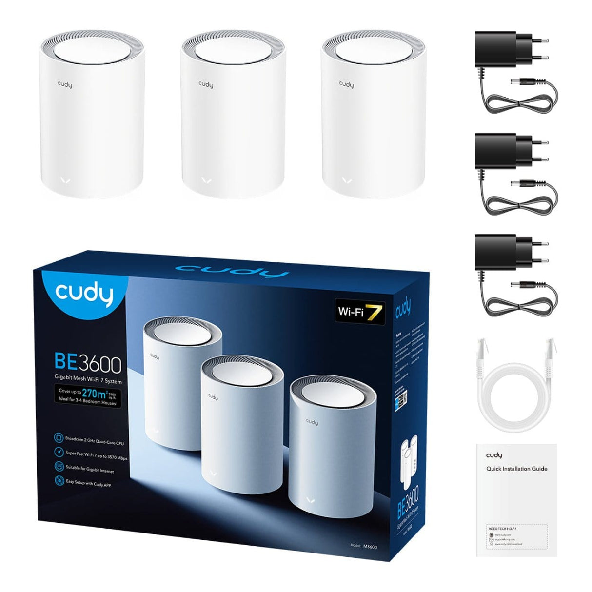 Cudy M3600(3-Pack) BE3600 Dual-band Wi-Fi 7 Mesh Sytem White