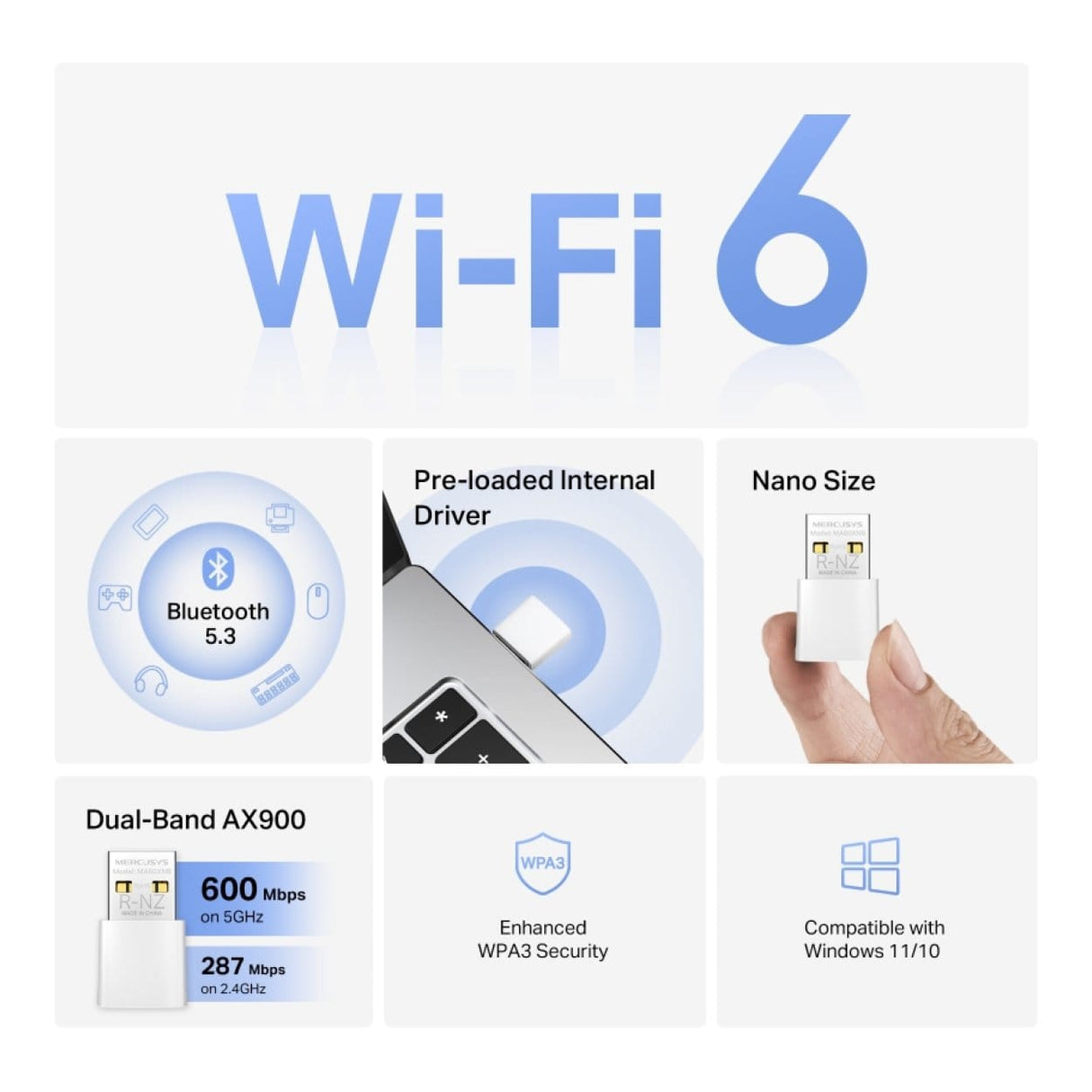 Mercusys MA60XNB AX900 Nano Wi-Fi 6 Bluetooth USB Adapter