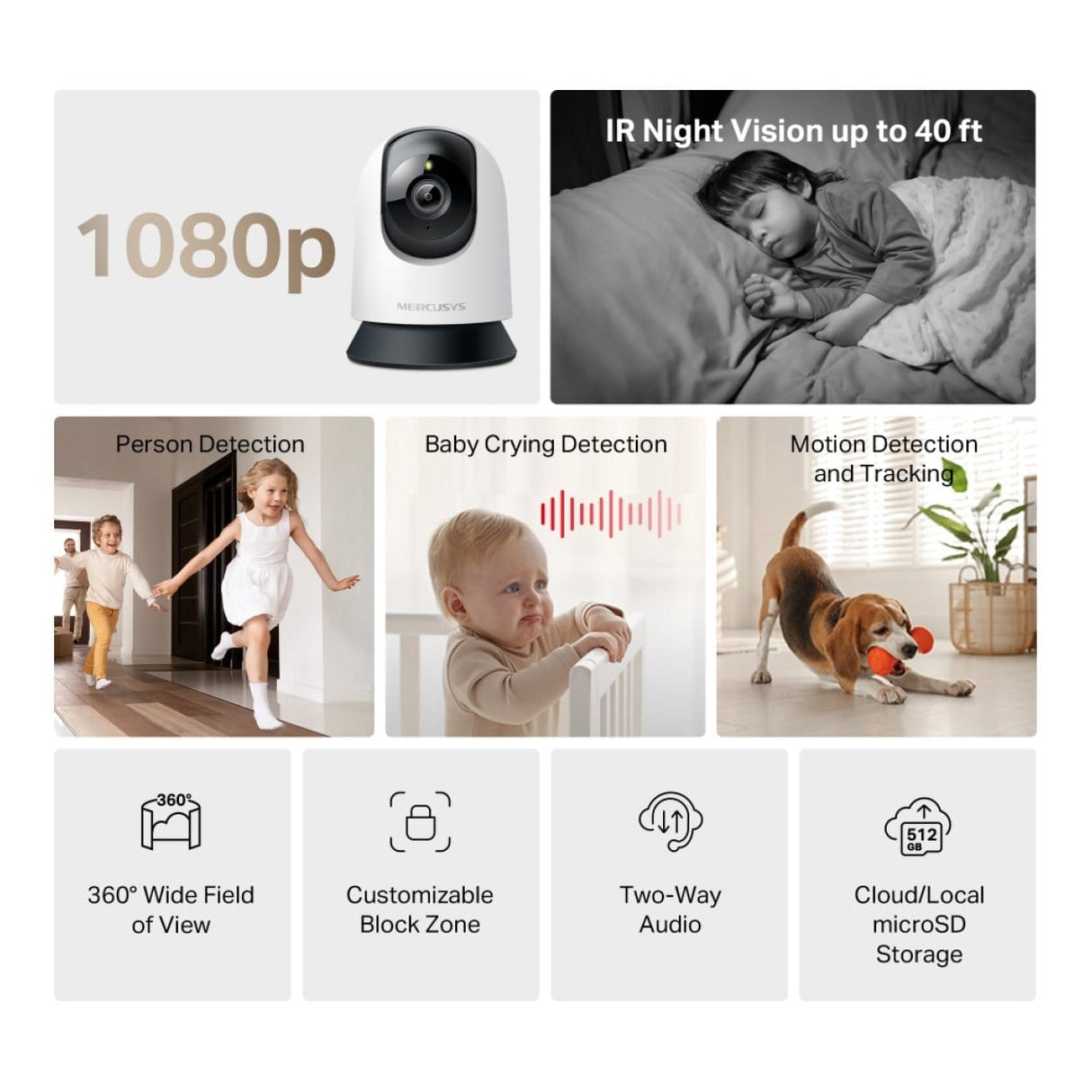Mercusys MC200 Pan/Tilt Home Security Wi-Fi Camera