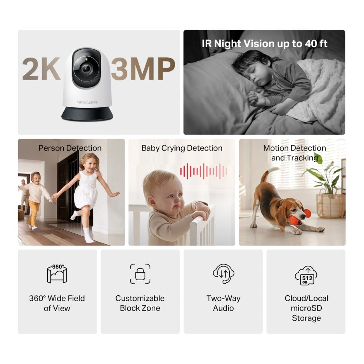 Mercusys MC210 2K 3MP Wi-Fi Pan/Tilt Home Security Camera