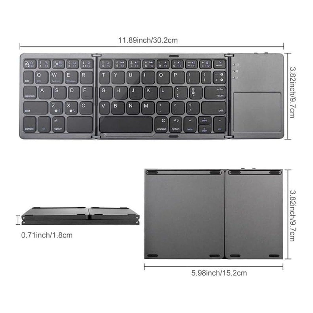 Tuff-Luv Foldable Bluetooth Keyboard with Trackpad Black MF3709