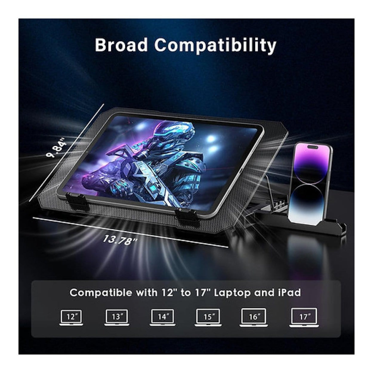 Tuff-Luv 6 Quiet Fans Notebook Cooler for 12-17-inch Notebooks Black MF4178