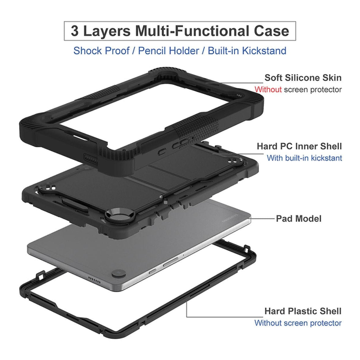 Tuff-Luv Rugged Case with Stand For Galaxy Tab A11 SM-X133/X135 Black MF4216