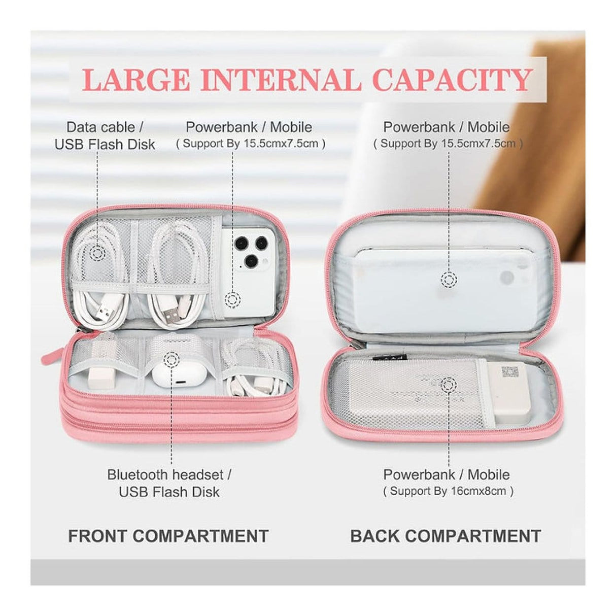 Tuff-Luv Essential Waterproof Travel Charger/PowerBank and Cable Organizer Pink MF4305