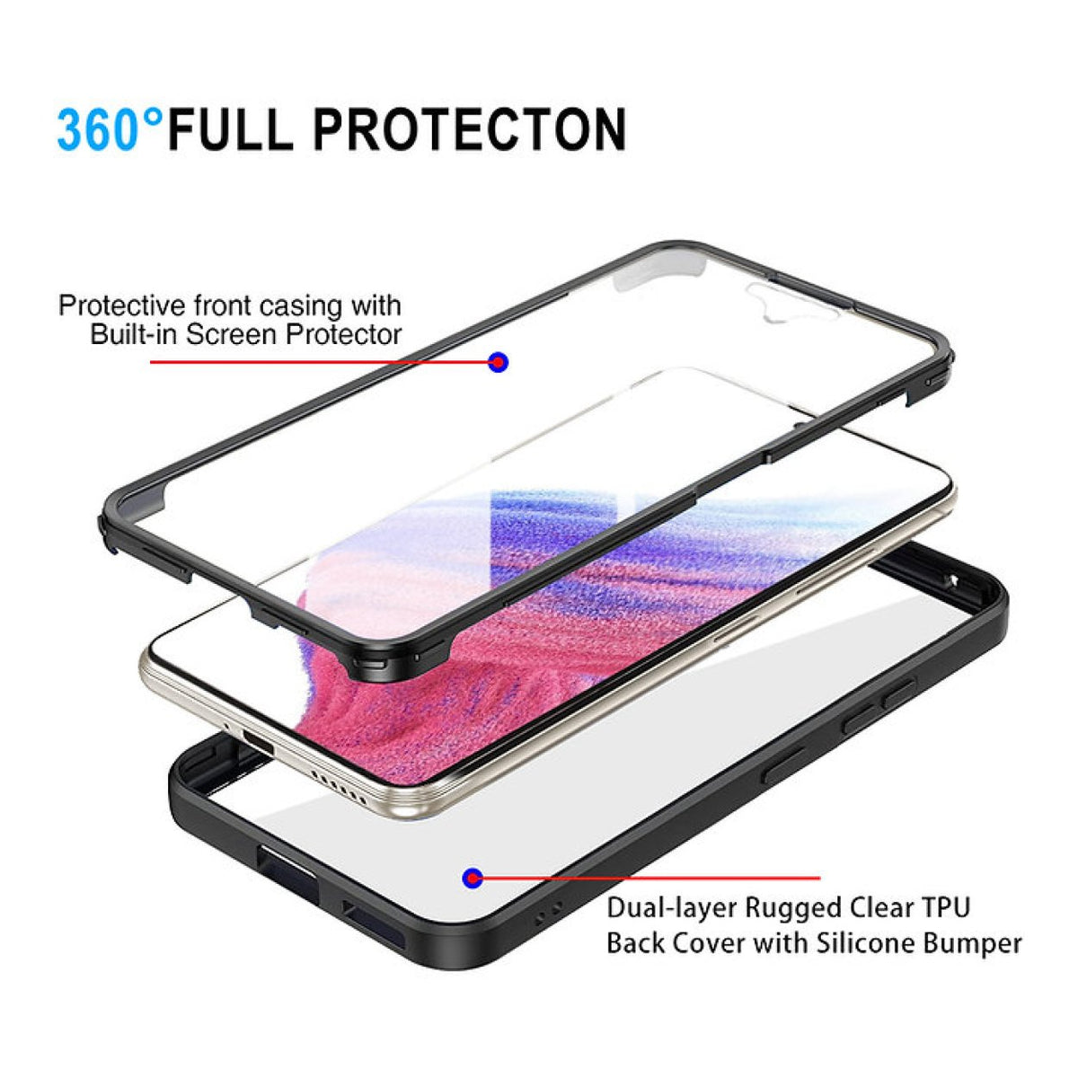 Tuff-Luv Rugged Vault Case with Built-In Screen Protector for Samsung Galaxy A57 5G Black/Clear MF4400