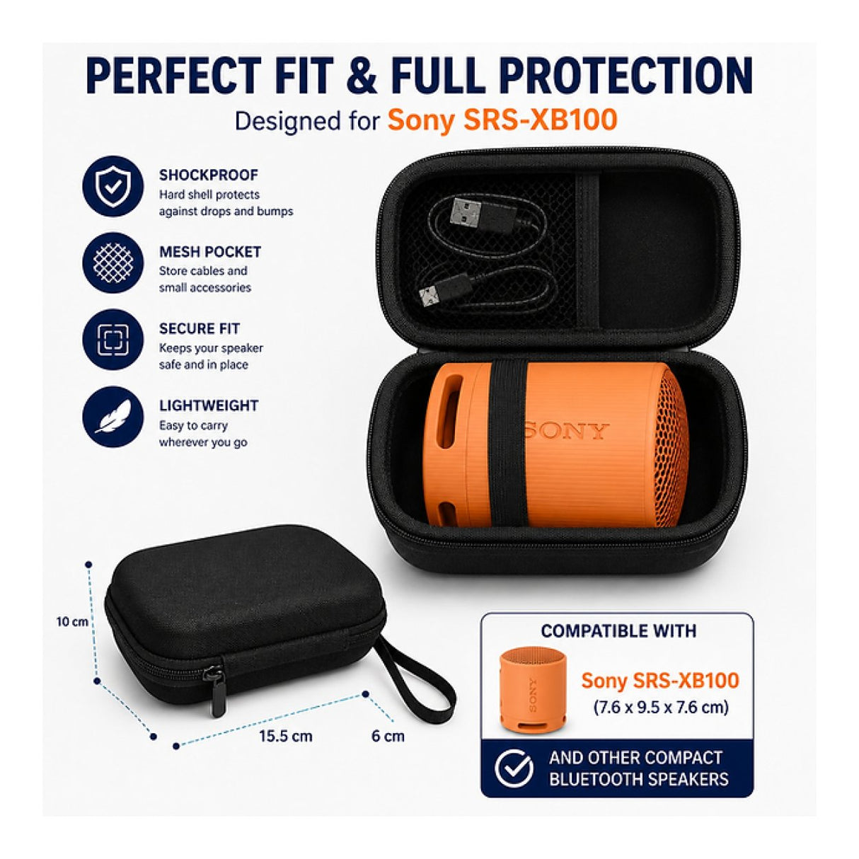 Tuff-Luv Protective EVA Carry Case for Anker Soundcore Select 4 Go and JBL Go Speakers Black MF4495