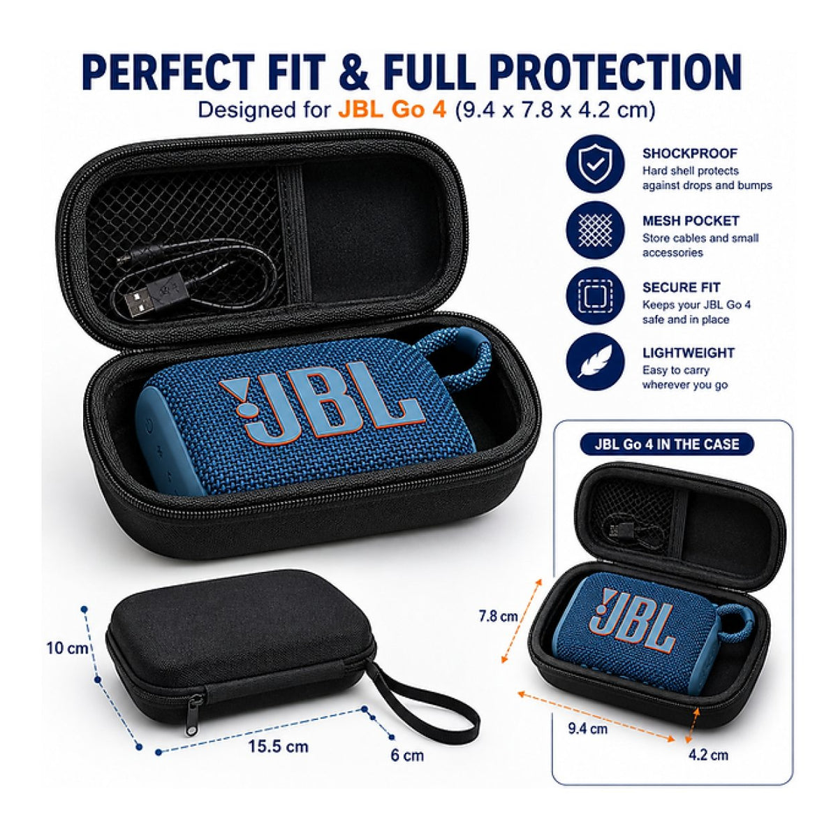 Tuff-Luv Protective EVA Carry Case for Anker Soundcore Select 4 Go and JBL Go Speakers Black MF4495