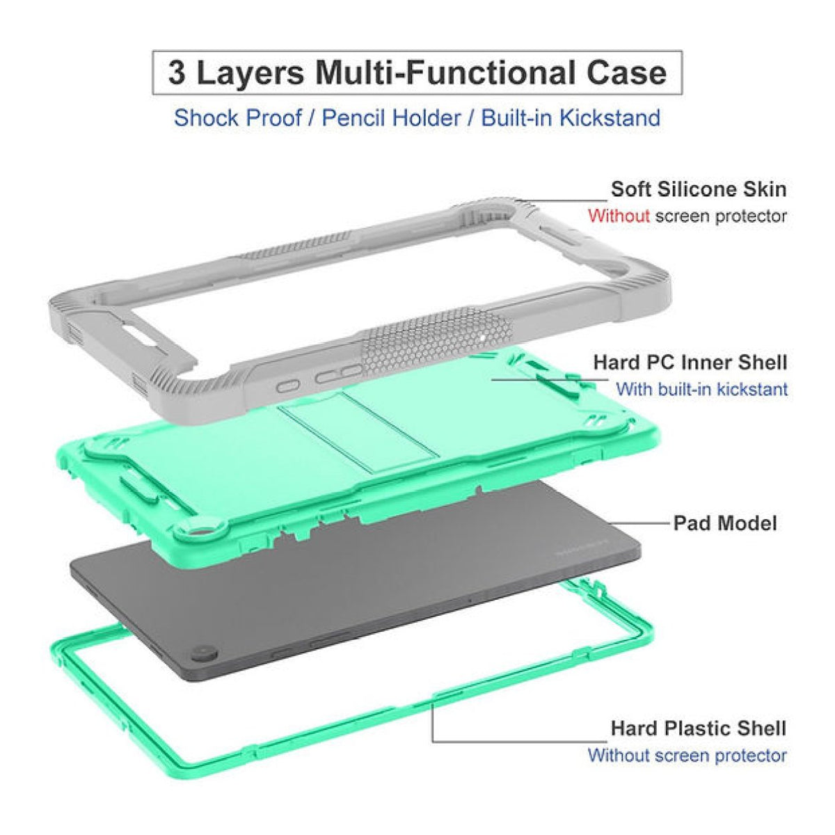Tuff-Luv Rugged Slim Back Case for Samsung Galaxy Tab A11+ 11-inch Mint Green and Gray MF4578