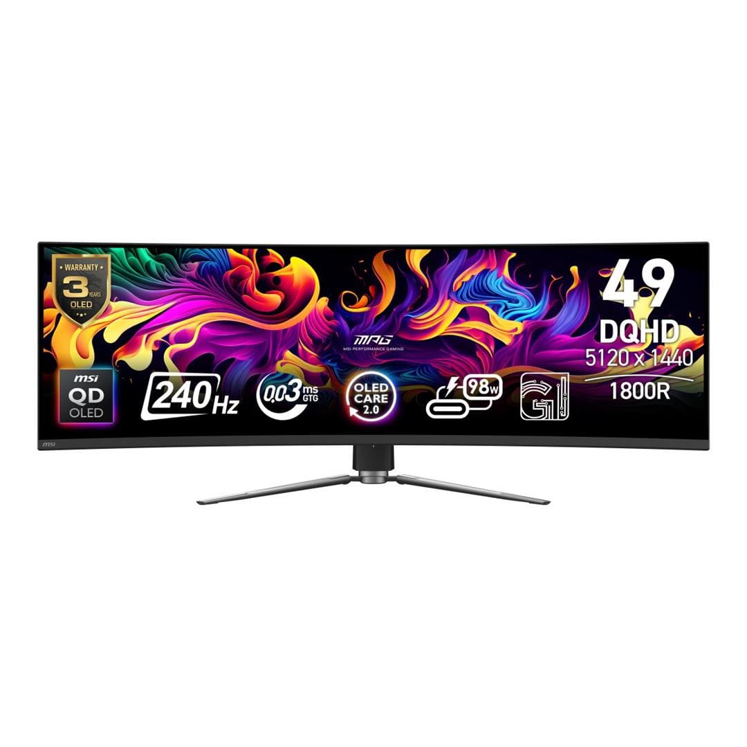 MSI MPG 491CQPX 49-inch 5120 x 1440p DQHD 32:9 240Hz 0.03ms QD-OLED Curved Gaming Monitor