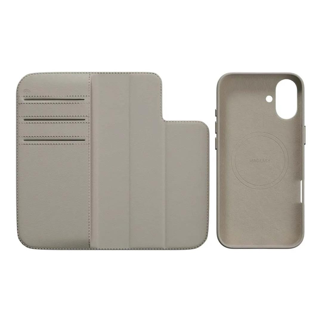 MagEasy Card Folio M Flip Leather Phone Case for iPhone 16 Plus - Starlight MPH667263SI24