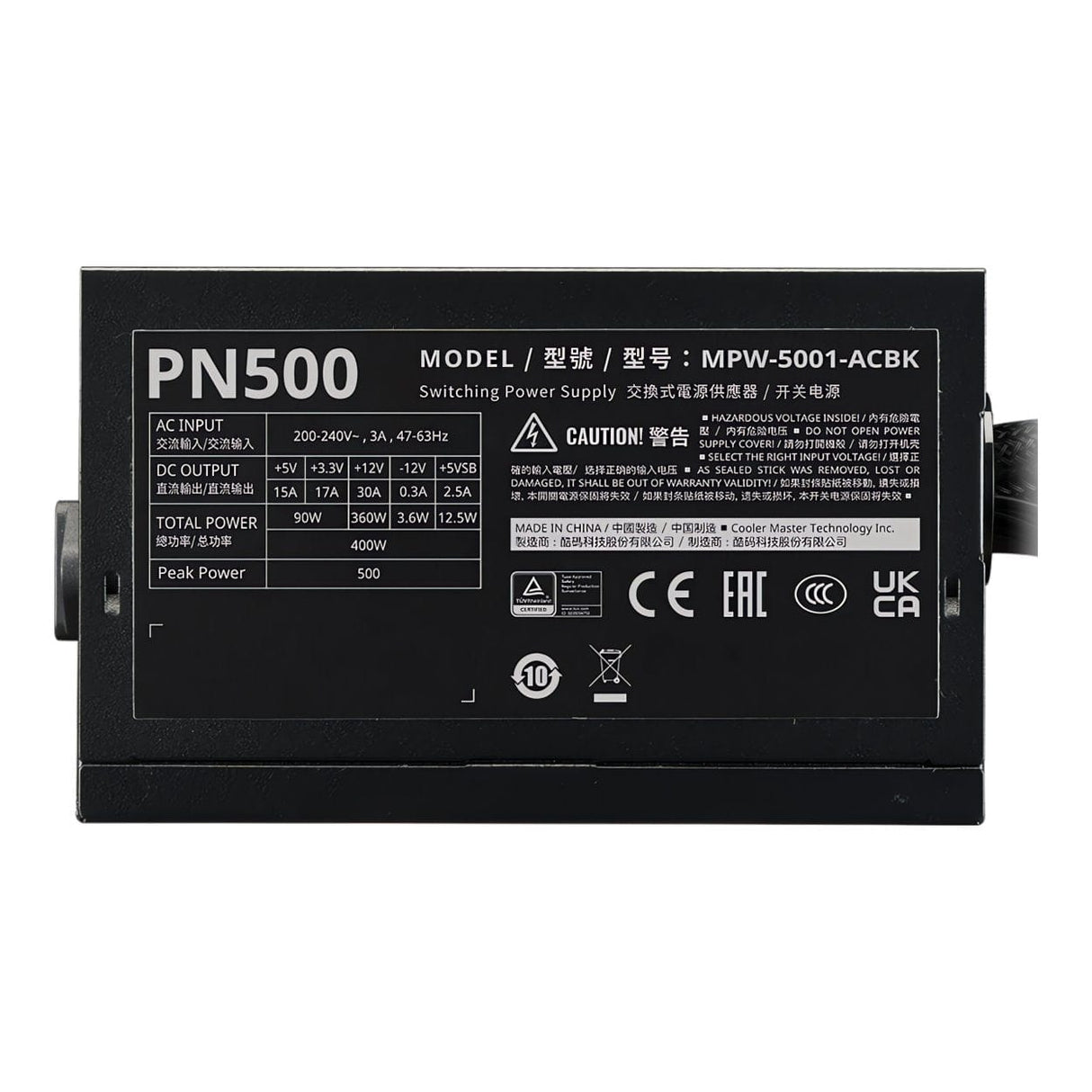 Cooler Master Elite NEX PN500 500W Non-Modular ATX Power Supply Unit MPW-5001-ACBK-P