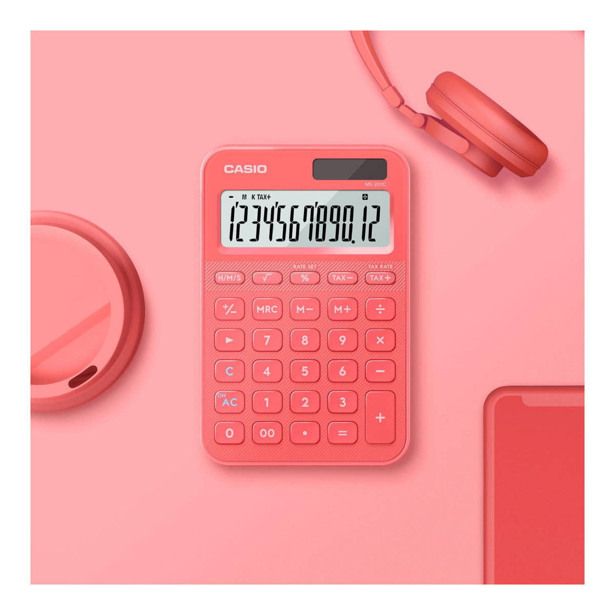 Casio MS-20YC-CL 12-Digit Desk Calculator - Coral