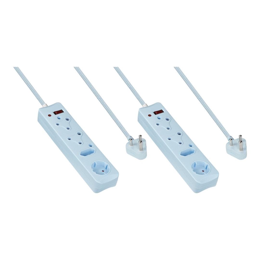 Switched 0.5m 4-Way Surge Multiplugs with Braided Cord 2-pack Blue MS-8500-05-BL-BUN