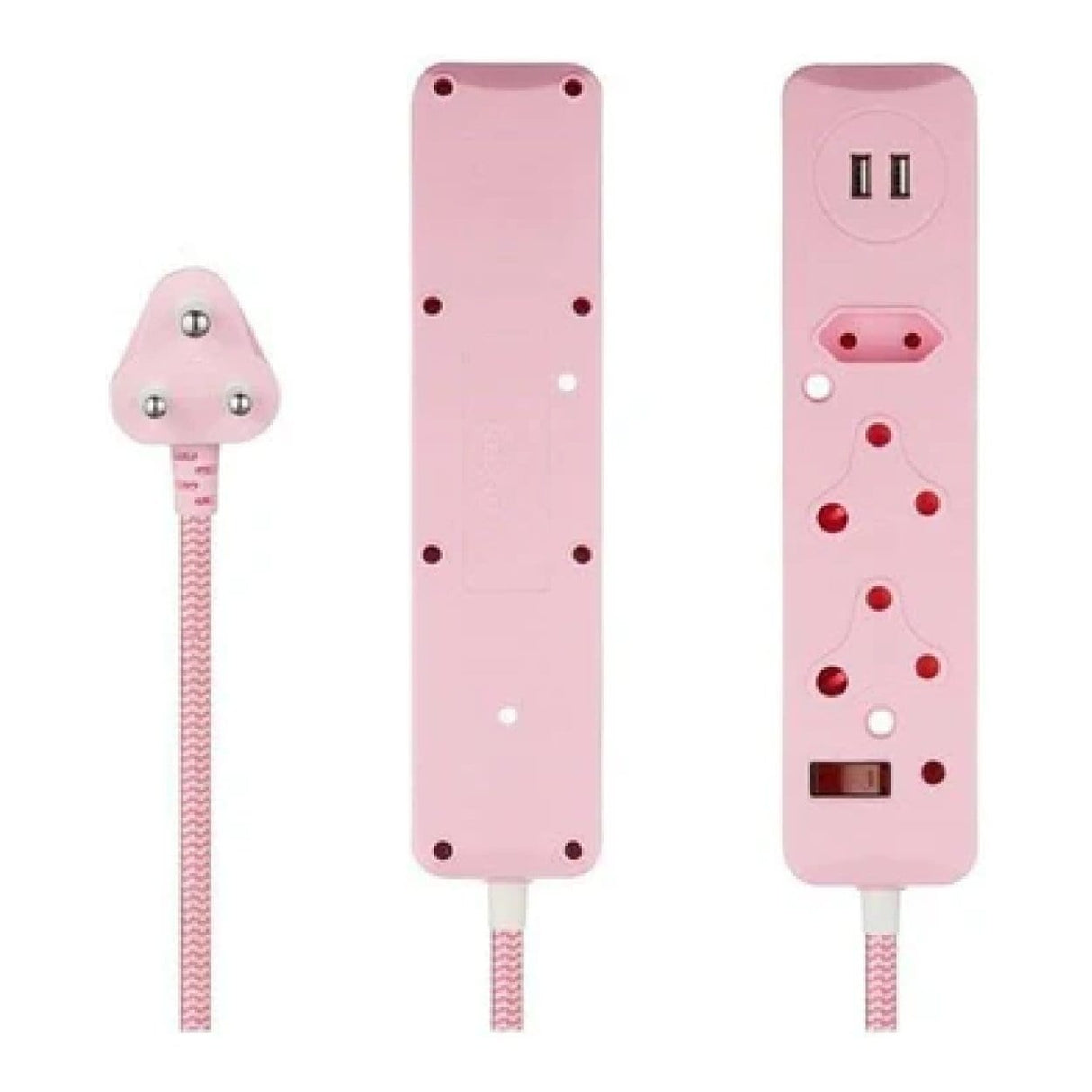 Switched 3-Way Surge Multiplug with USB 0.5m Pink 2-pack MS-8501-05-PK-BUN