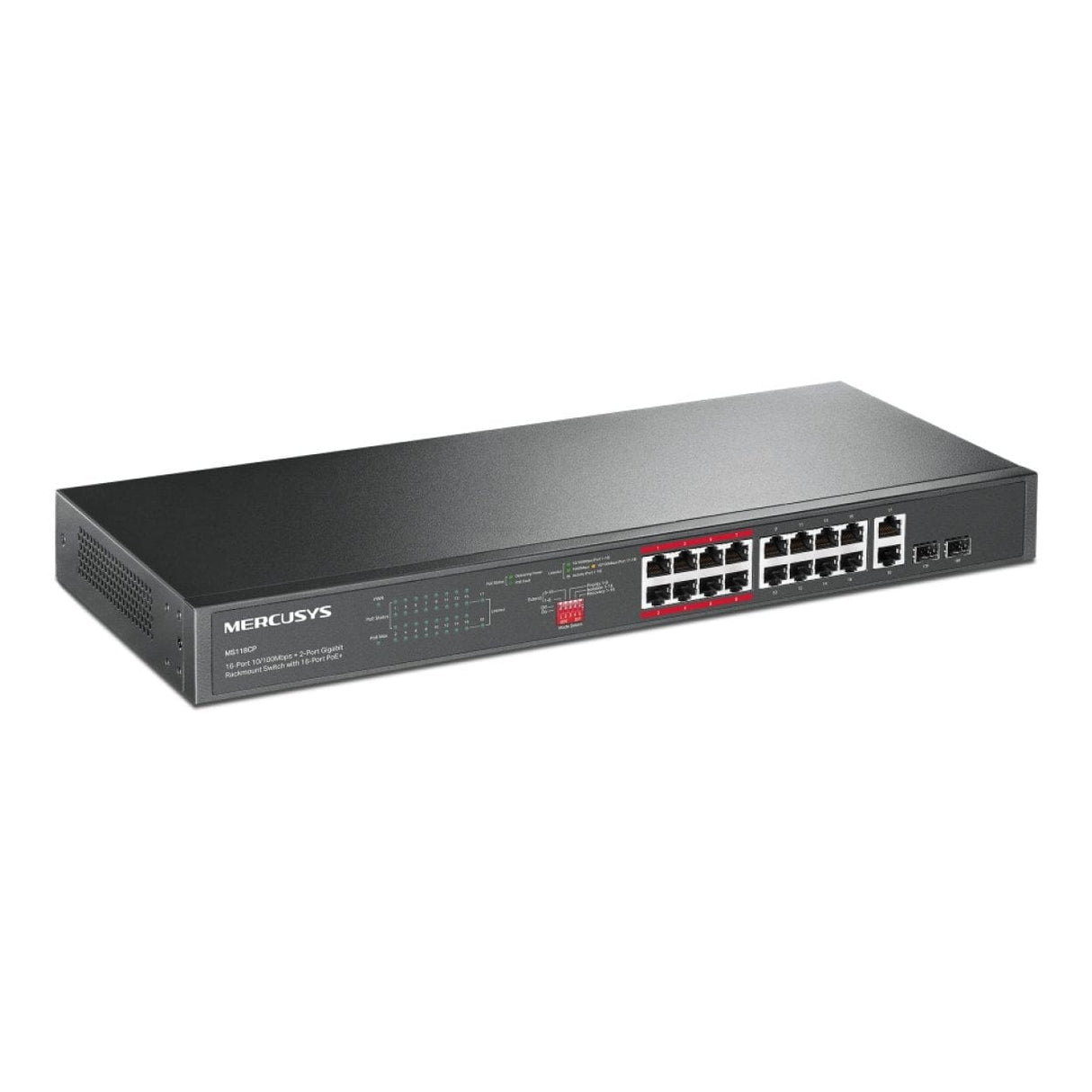 Mercusys MS118CP 16-port PoE+ and 2-port Gigabit Rackmount Switch