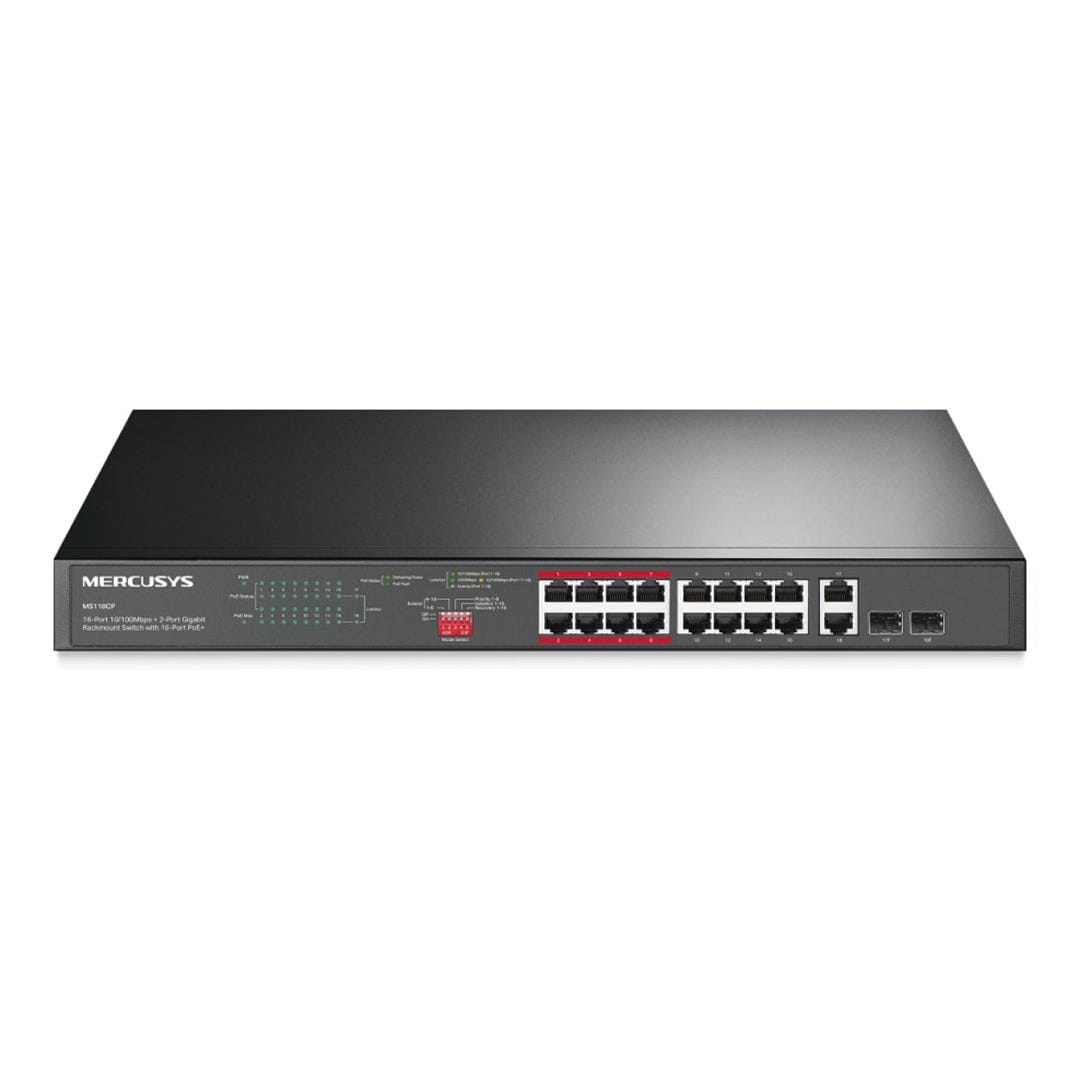 Mercusys MS118CP 16-port PoE+ and 2-port Gigabit Rackmount Switch