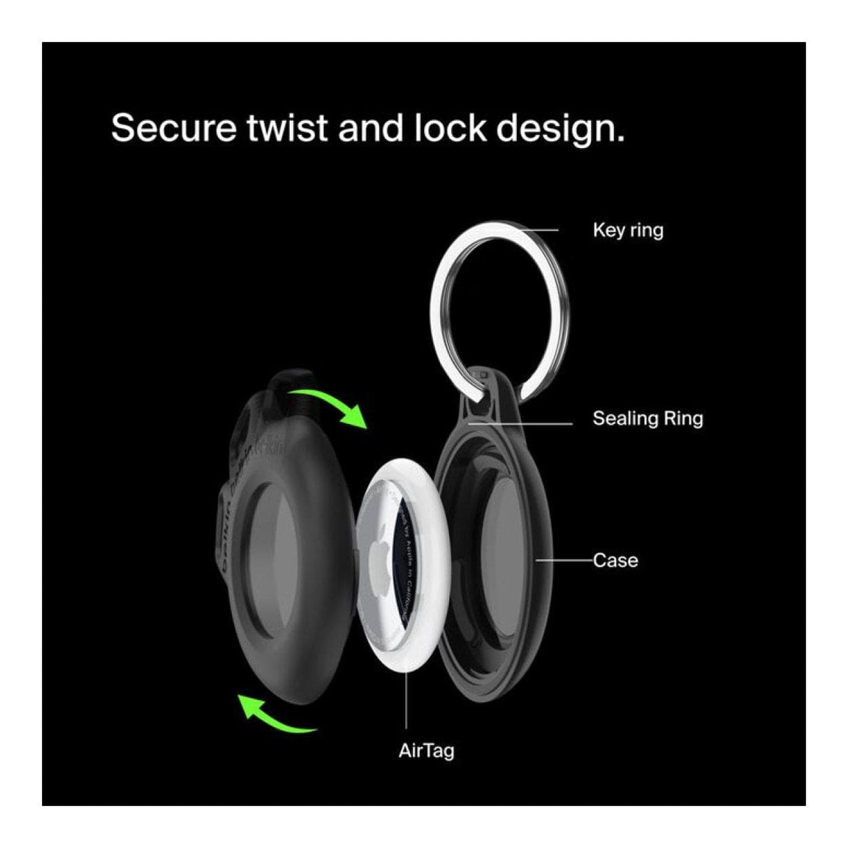 Belkin Waterproof Secure Holder with Key Ring for AirTag Black 2-pack MSC014BTBK-AZ