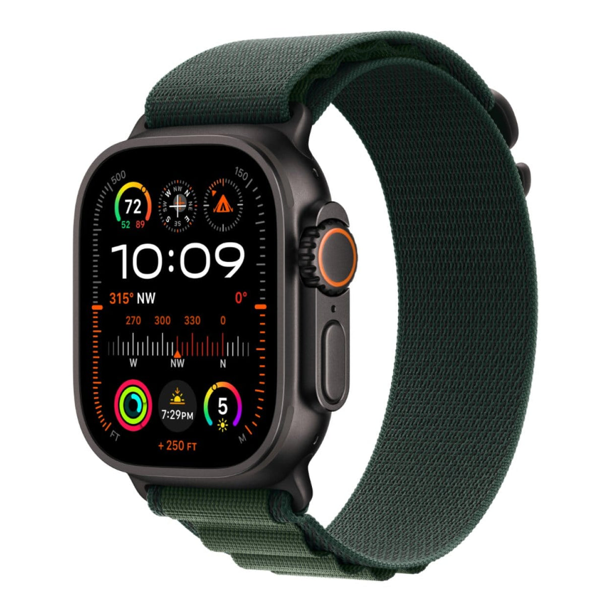 Apple Watch Ultra 2 GPS + Cellular 49mm Black Titanium Case with Dark Green Alpine Loop Small MX4Q3QA/A