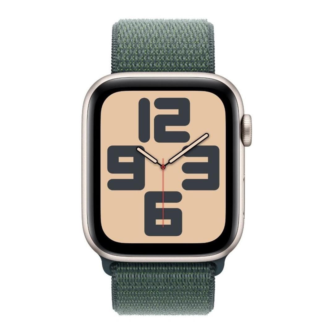 Apple Watch SE GPS + Cellular 44mm Starlight Aluminium Case with Lake Green Sport Loop MXGV3QA/A