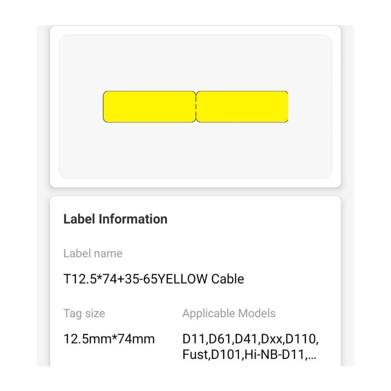 Niimbot NB140 RXL 12.5 x 109mm Yellow Thermal Labels - 65 per Roll