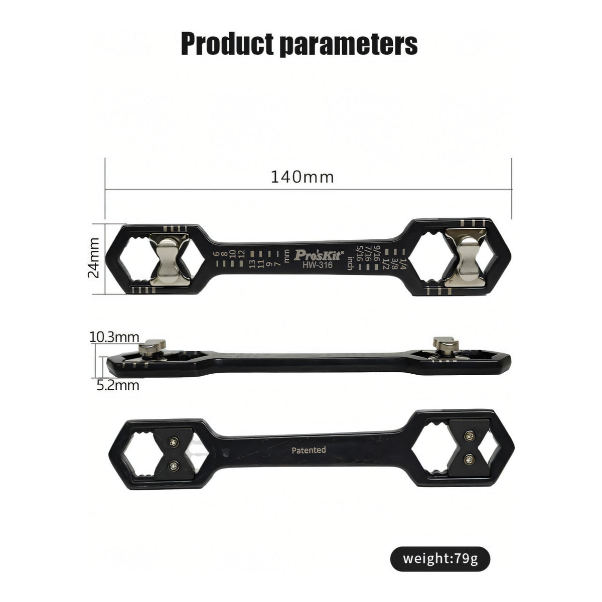 Pro'sKit HW-316 14-in-1 Multi-Size Combination Wrench NET-HW-316