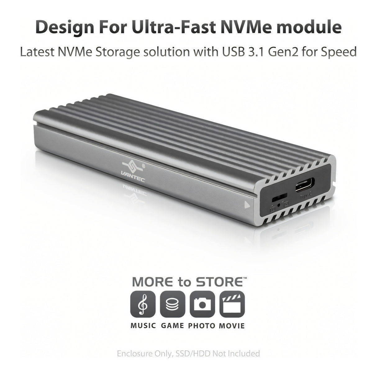 Vantec M.2 NVMe SSD to USB-C 3.2 Gen 2x1 Enclosure NST-205C3-SG