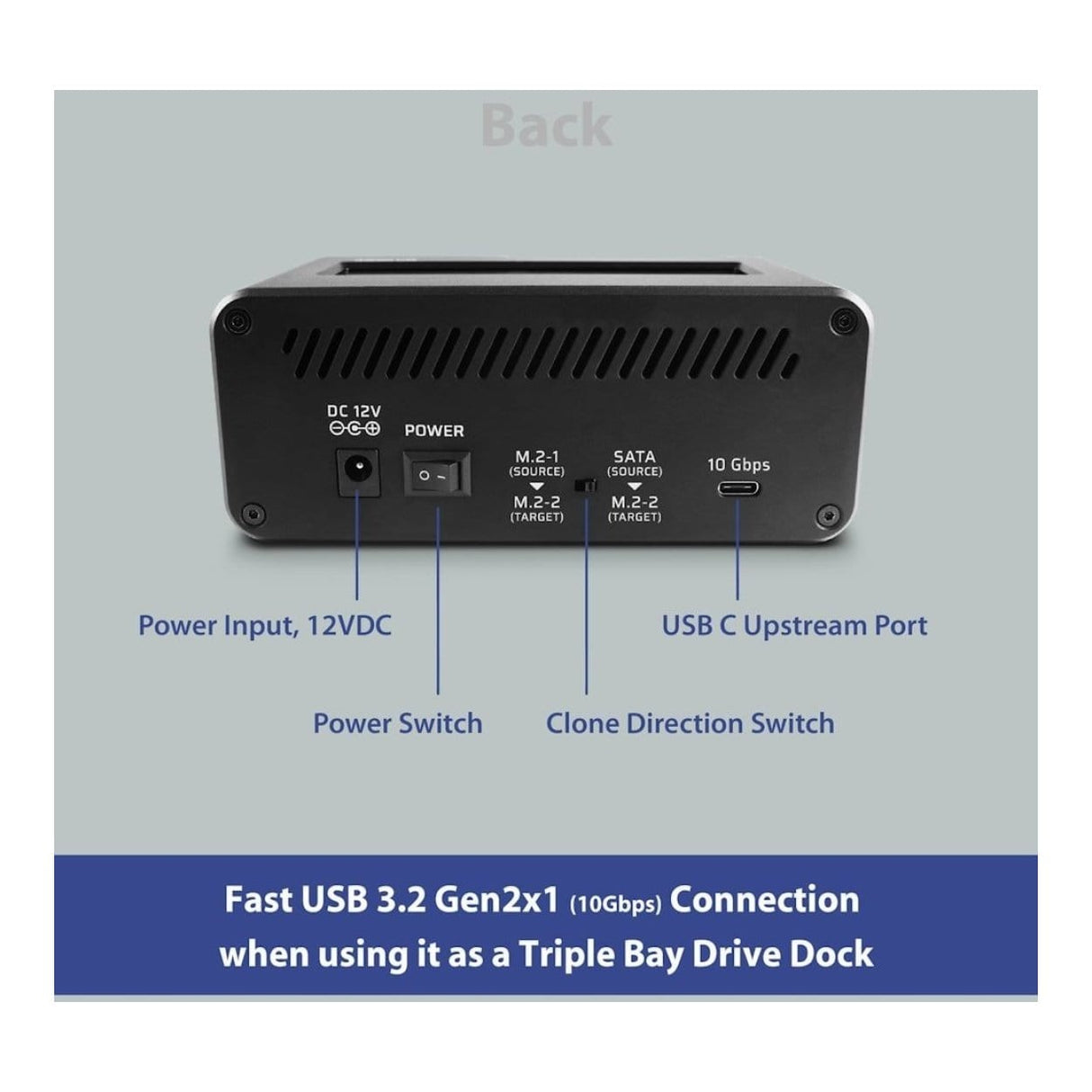 Vantec NexStar JX USB 3.2 Gen 2x1 Triple Bay M.2 NVMe & SATA III Clone Dock NST-DM12C31