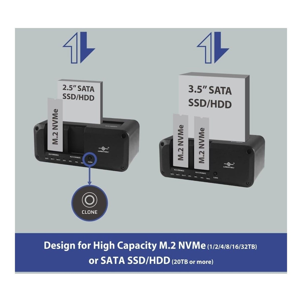 Vantec NexStar JX USB 3.2 Gen 2x1 Triple Bay M.2 NVMe & SATA III Clone Dock NST-DM12C31