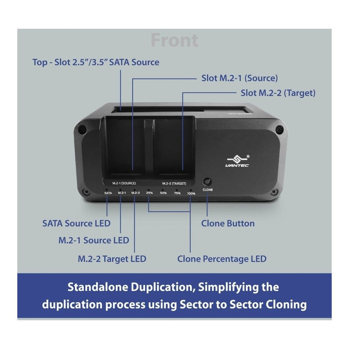 Vantec NexStar JX USB 3.2 Gen 2x1 Triple Bay M.2 NVMe & SATA III Clone Dock NST-DM12C31